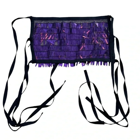 Purple Iridescent Sword Sequins Crop Top Dangling on Purple Mesh Fabric - Picture 5 of 7